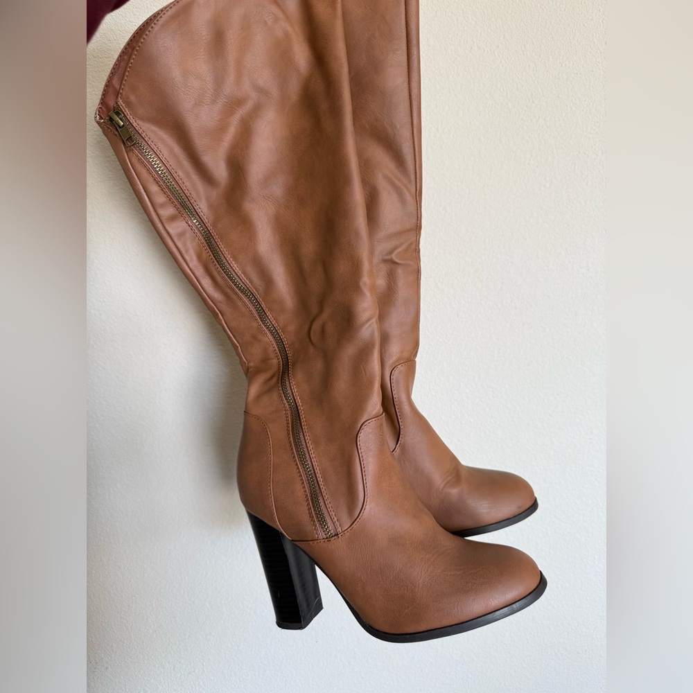 Brown Leather Knee-High Boots